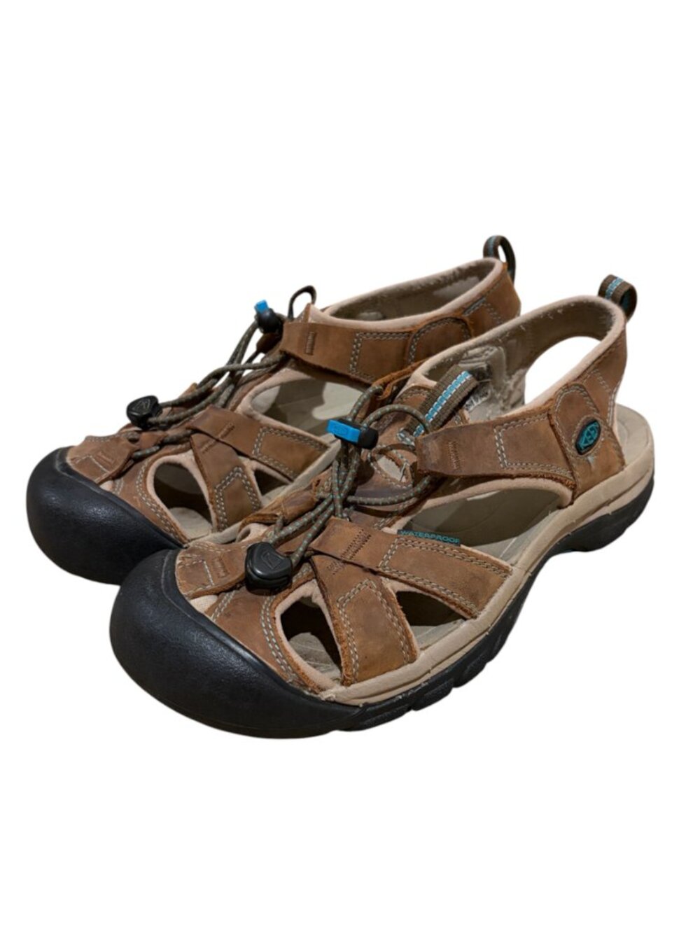 Keen Venice H2 Sandals Leather Brown Blue Dark Earth/Caribbean Sea